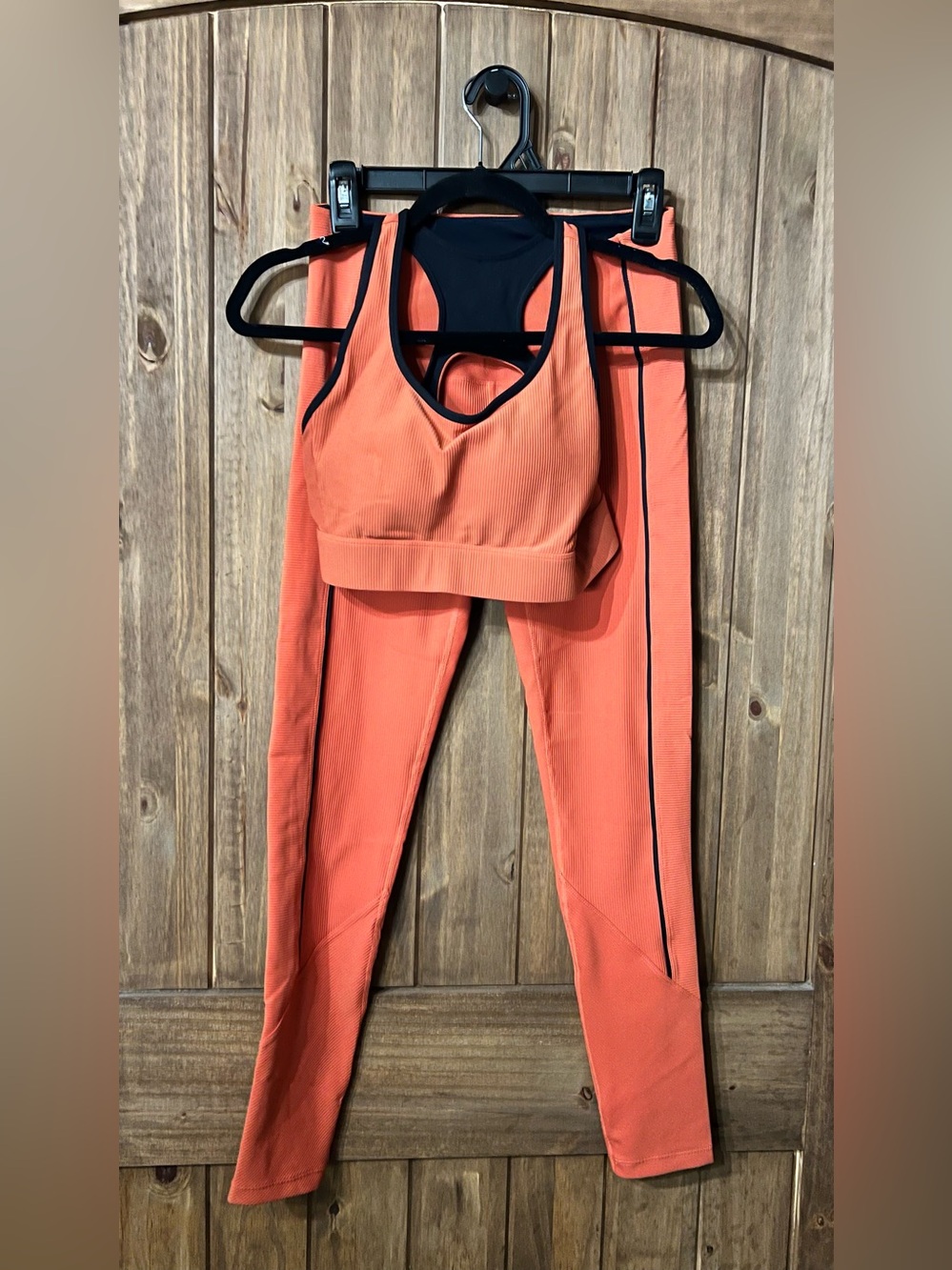 Zyia orange Active Leggings and bra workout set with Contrast Trim